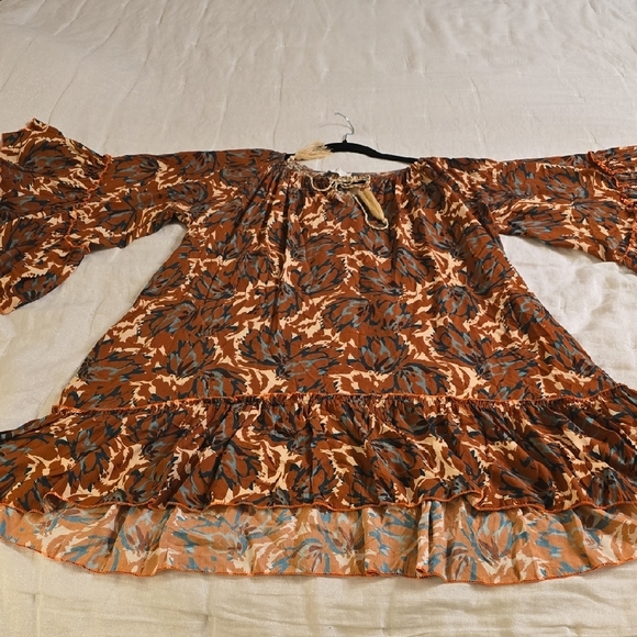 Made In Italy Viscose Floral Asymmetrical Dress in Brown and Teal - Picture 9 of 14